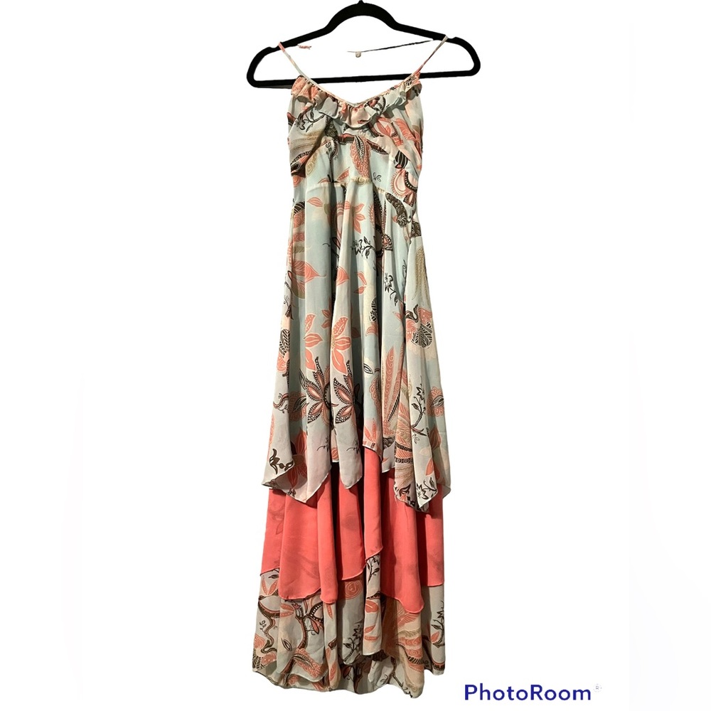 Boho floral strappy chiffon like dress with layers